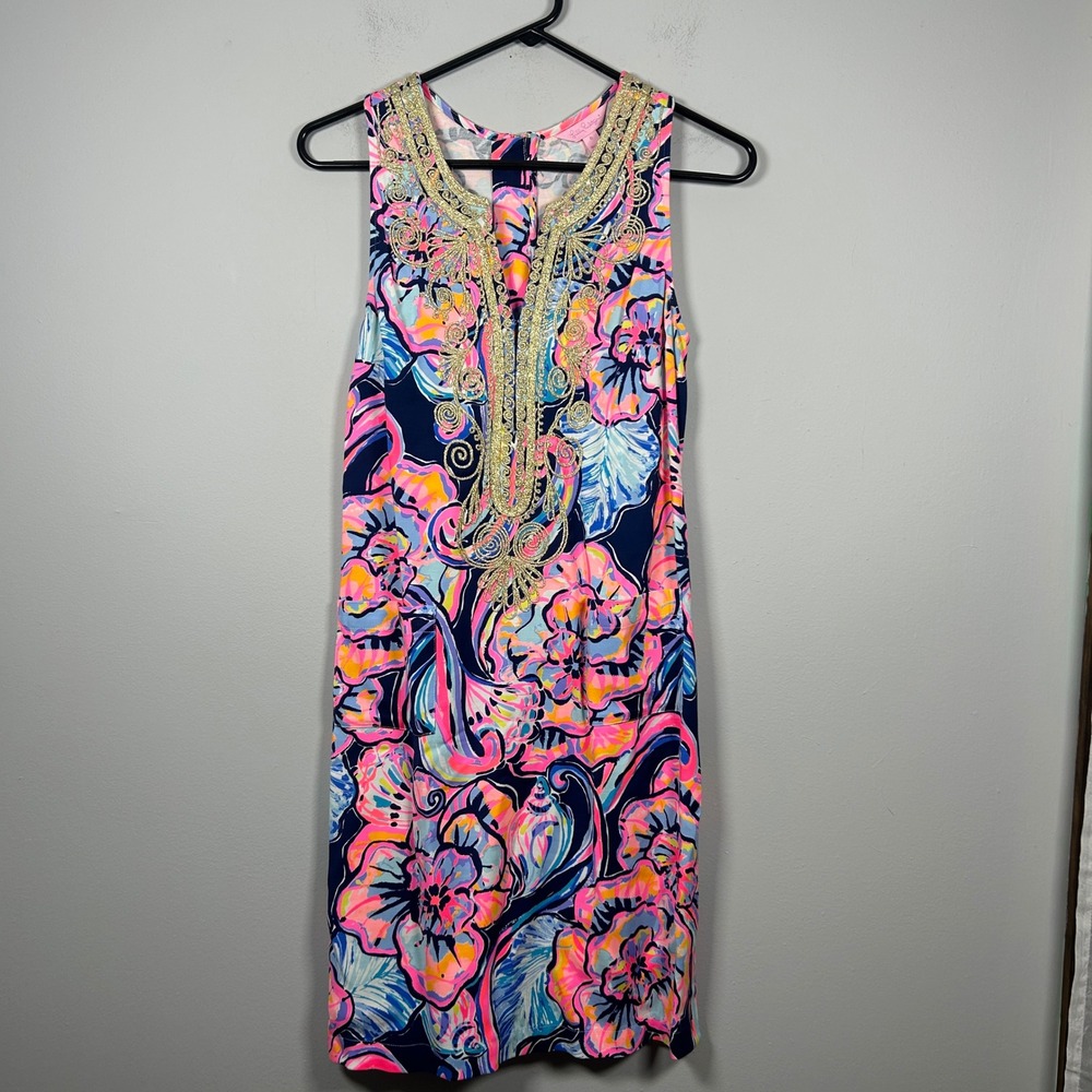 Lilly Pulitzer Carlotta Shift Dress Women 0 Nauti Navy Boho Bateau Resort Cruise